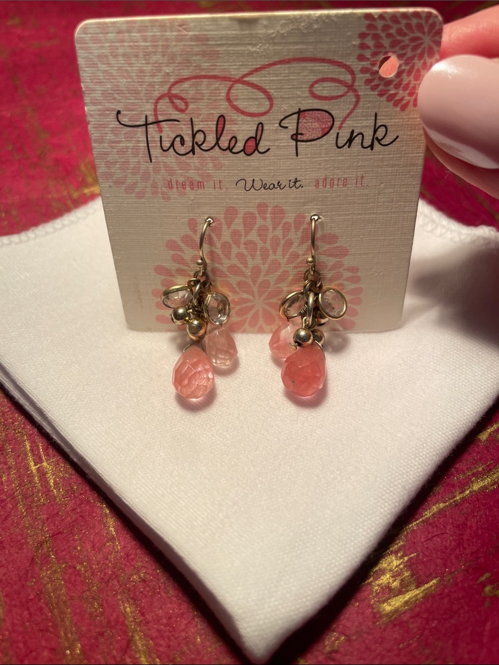 Pink Teardrop Cluster Dangle Earrings